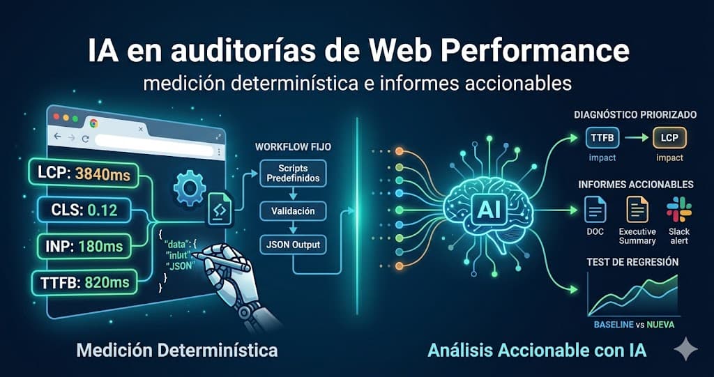 IA en auditorías de Web Performance: medición determinística e informes accionables