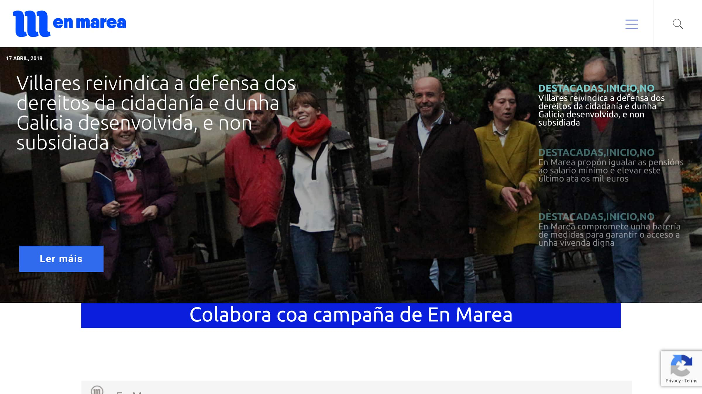 Captura de pantalla de la web de En Marea