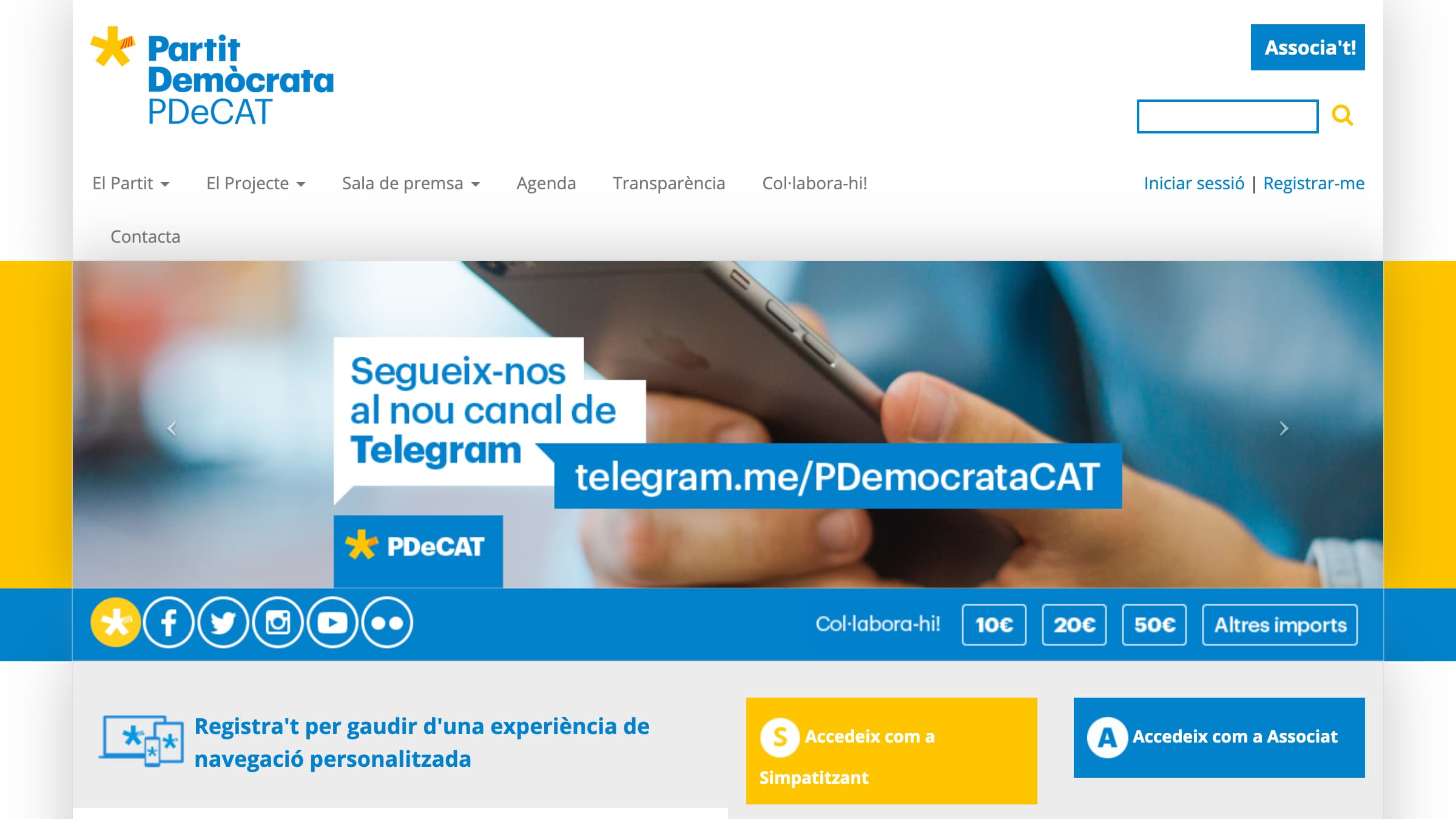 Captura de pantalla de la web del Partit Demòcrata