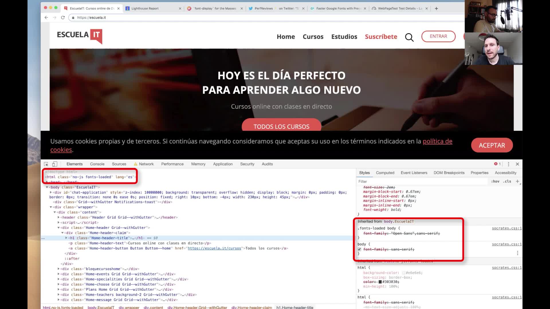 fonts-loaded en la web de Escuela IT