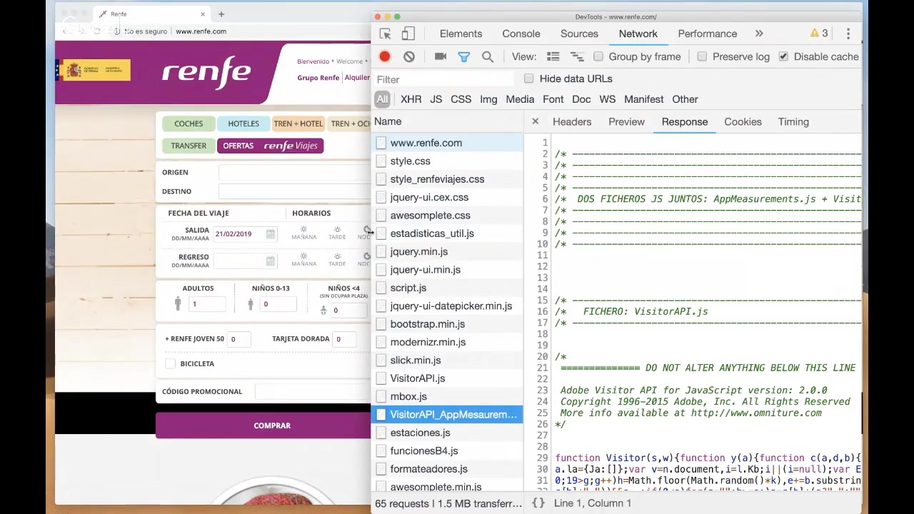 Combinación de JS a mano en Renfe.com