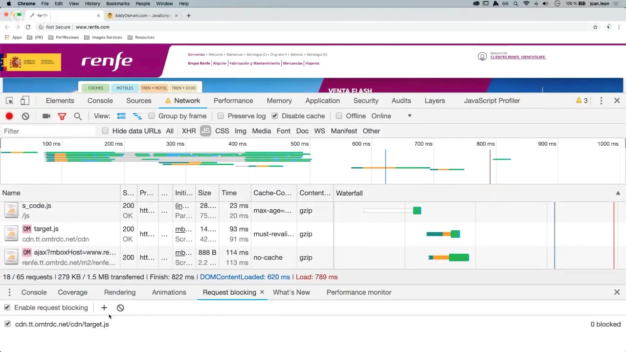 Bloqueando el dominio desde el que se sirve el tracker de Adobe en Renfe.com