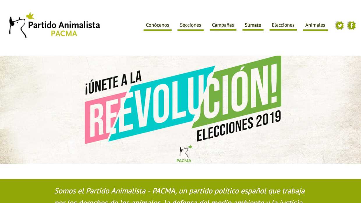 Captura de pantalla de la web de Pacma