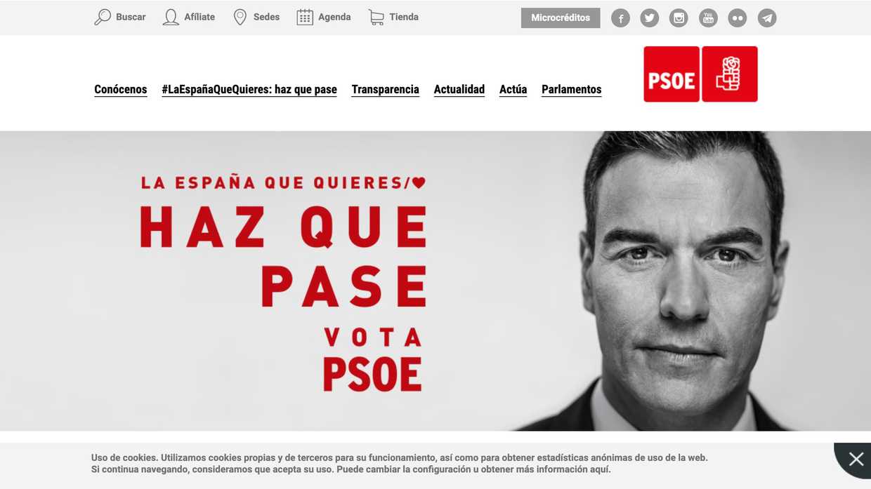 Captura de pantalla de la web del PSOE