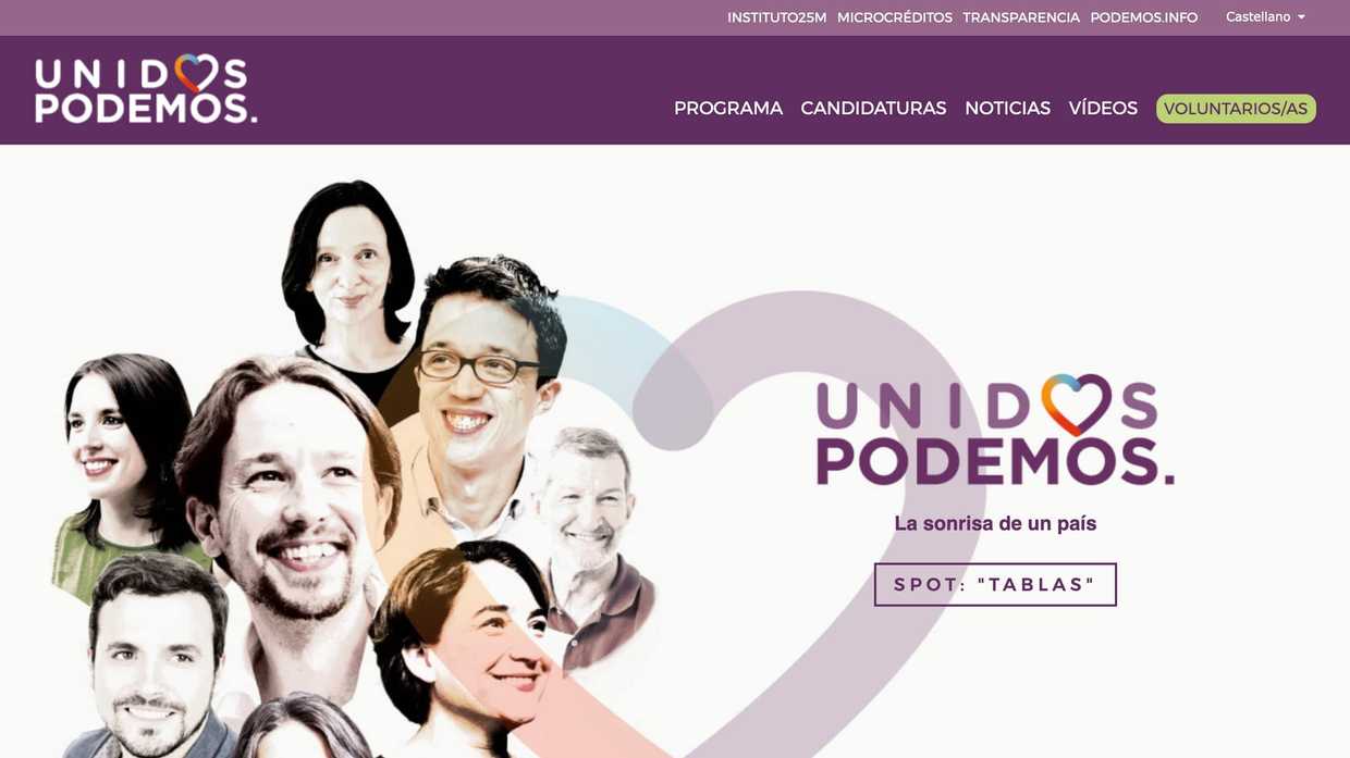 Captura de pantalla de la web de Unidas Podemos